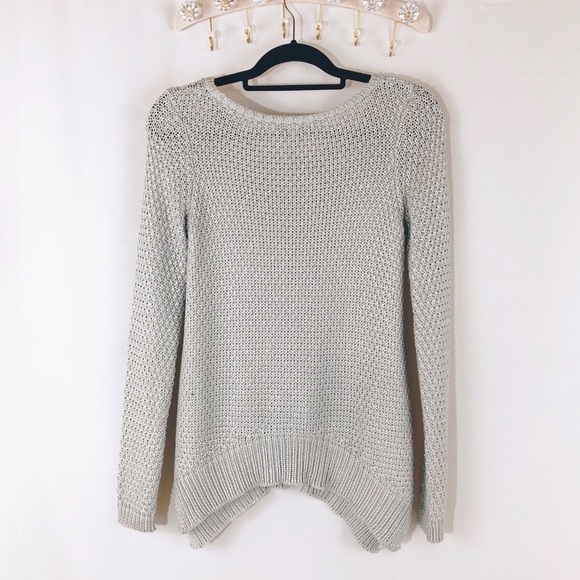 Anthropologie Moth Metallic Silver Knit Sweater S Coastal Grandma - Picture 2 of 6